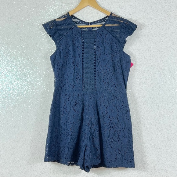 Xhilaration Lace short sleeve Romper navy blue size Large - Picture 6 of 15
